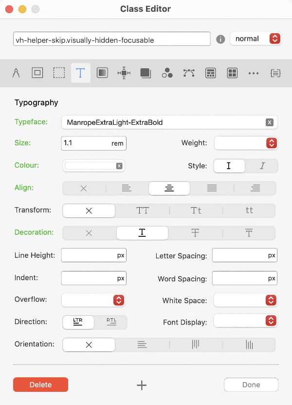 Vh Helper example styling in class editor